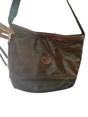 Vintage Brown Leather Shoulder Bag with Logo Patch